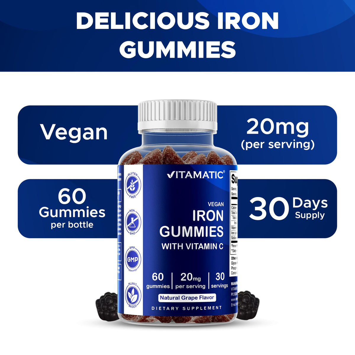 Vitamatic Fer Gummies ouvertes avec gummies visibles