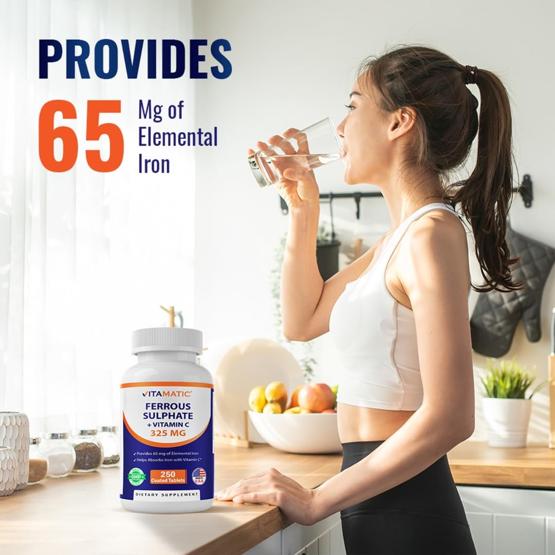 Vitamatic Ferrous Sulfate 325 mg comprimés avec une cuillère