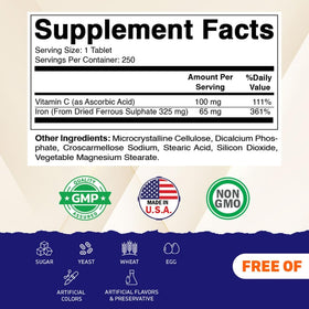Vitamatic Ferrous Sulfate 325 mg comprimés, côté de l'emballage