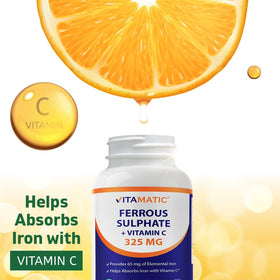 Vitamatic Ferrous Sulfate 325 mg comprimés dans un verre d'eau