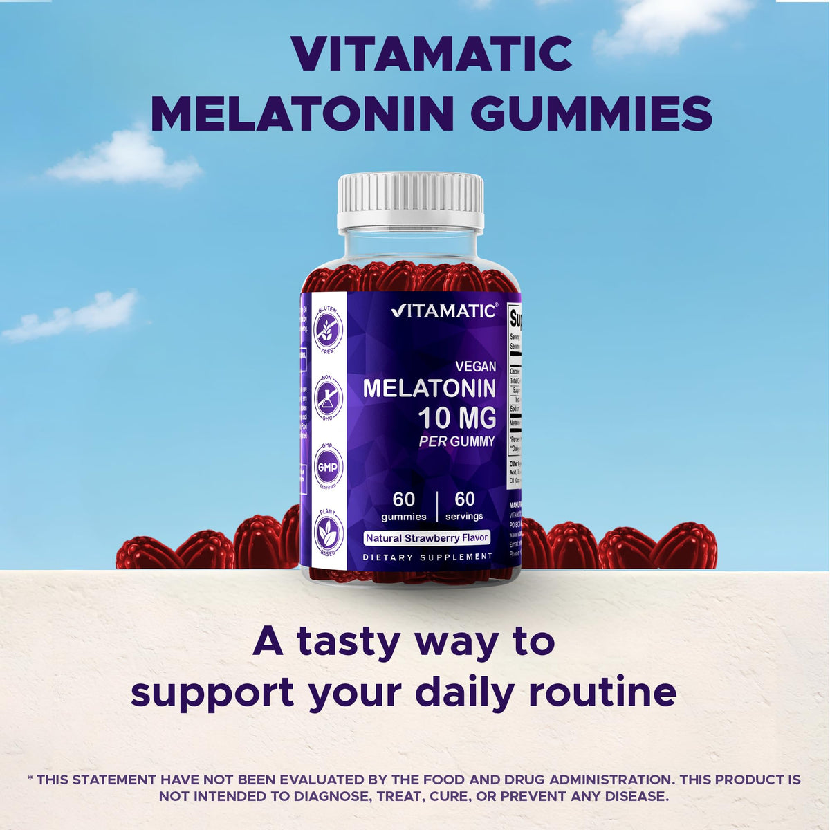 Vitamatic Gélules de Mélatonine 10 mg Vegan Fraise, dans un environnement de sommeil
