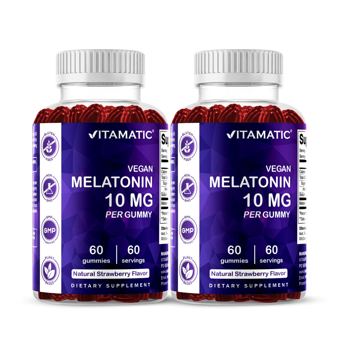 Vitamatic Gélules de Mélatonine 10 mg Vegan Fraise, vue de face