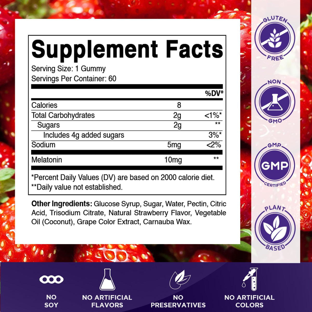 Vitamatic Gélules de Mélatonine 10 mg Vegan Fraise, vue du côté