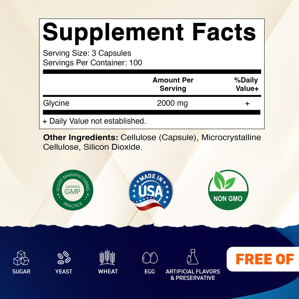 Vitamatic Glycine 2000mg étiquette détaillée du flacon