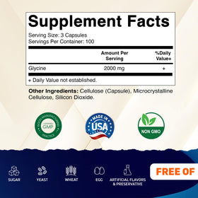 Vitamatic Glycine 2000mg étiquette détaillée du flacon