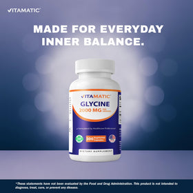 Vitamatic Glycine flacon ouvert avec comprimés visibles