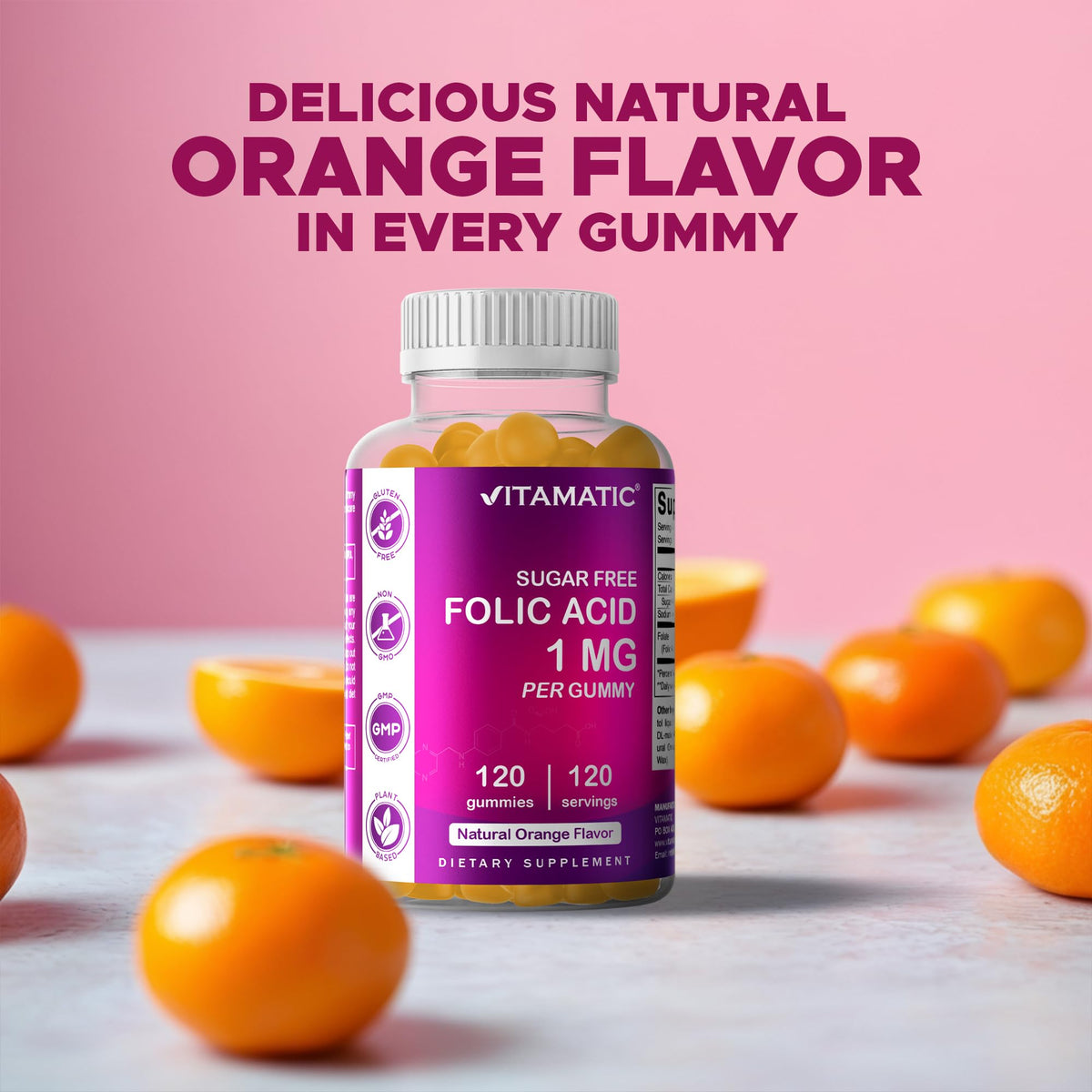 Vitamatic Gommes Acide Folique 1 mg orange avec ingrédients
