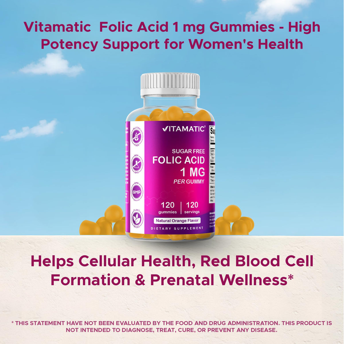 Vitamatic Gommes Acide Folique 1 mg orange avec texture