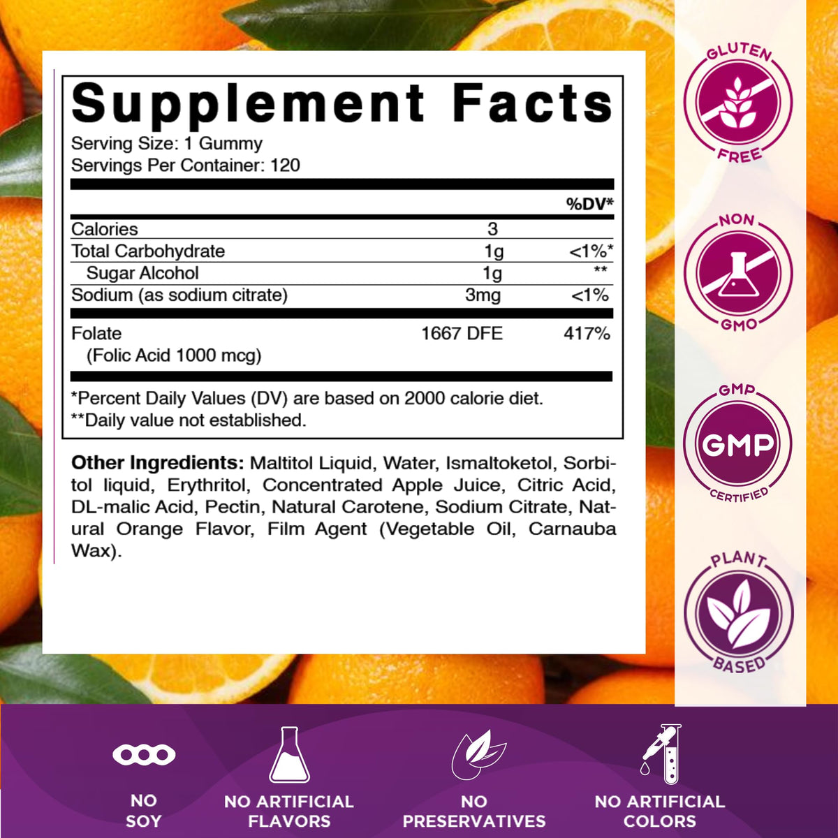 Vitamatic Gommes Acide Folique 1 mg orange côté