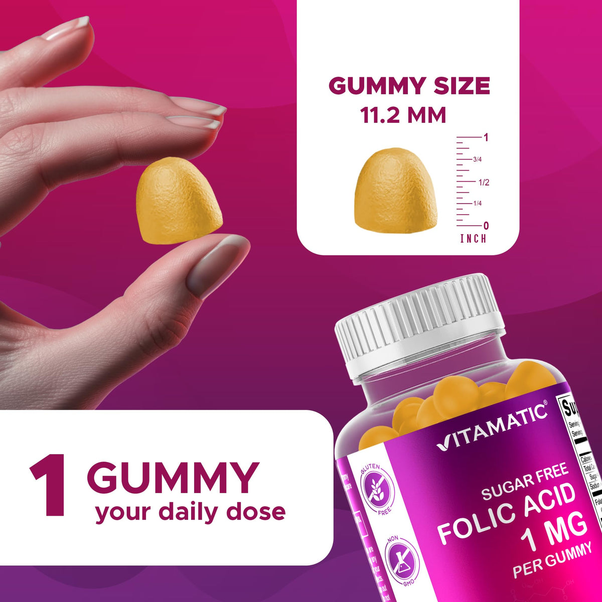 Vitamatic Gommes Acide Folique 1 mg orange en emballage