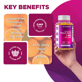 Vitamatic Gommes Acide Folique 1 mg orange sur une table