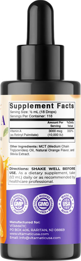 Vitamatic Gouttes Liquides de Vitamine A 10000 UI 59 ml - flacon ouvert