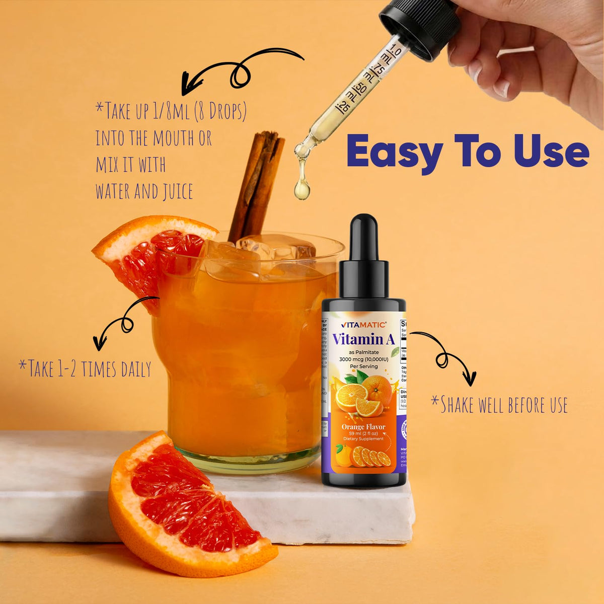 Vitamatic Gouttes Liquides de Vitamine A 10000 UI 59 ml - saveur orange