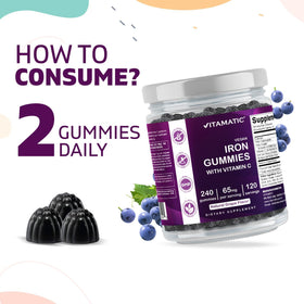 Vitamatic Gummies au fer 65 mg montrant les gélules individuelles