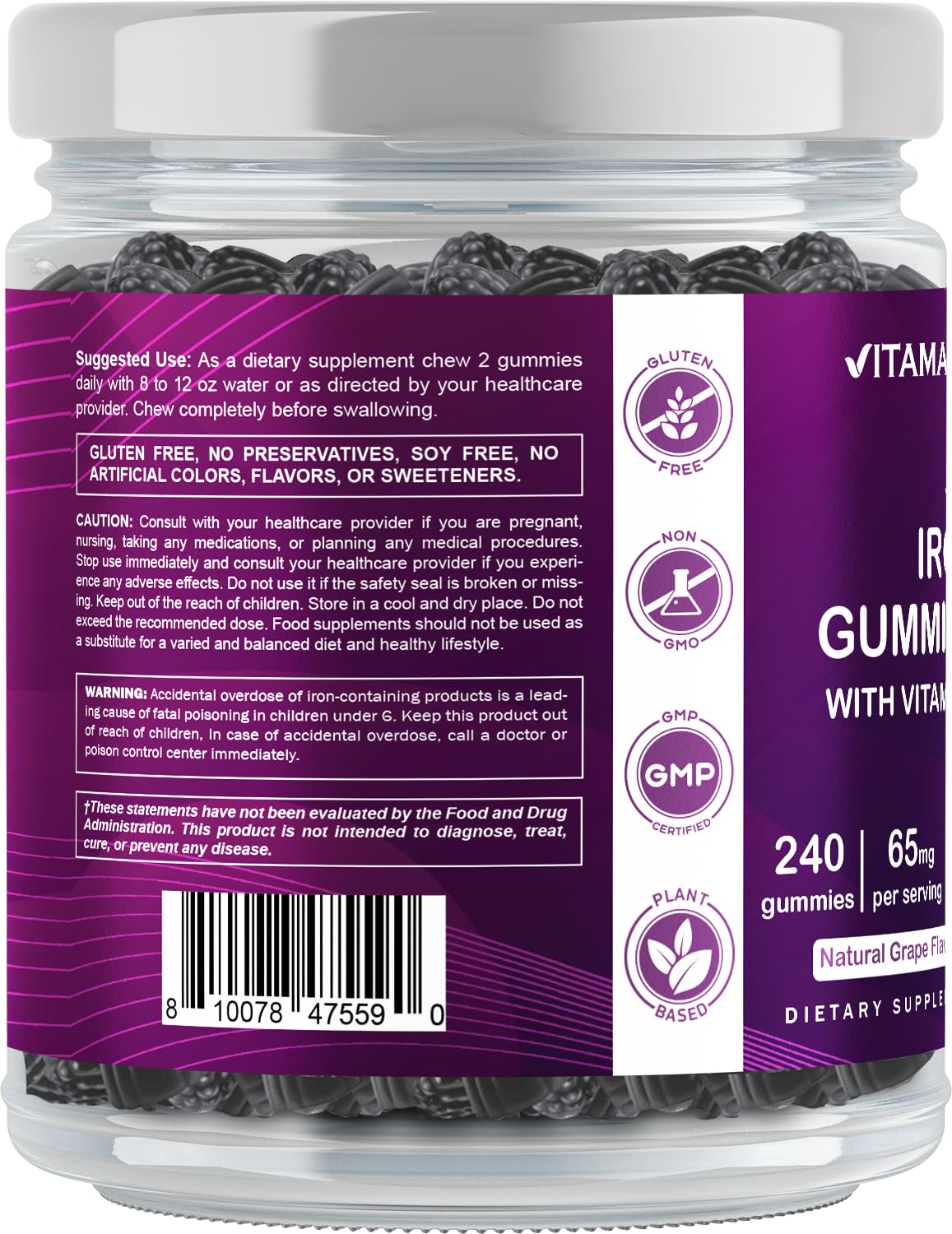 Vitamatic Gummies au fer 65 mg ouvertes dans leur emballage