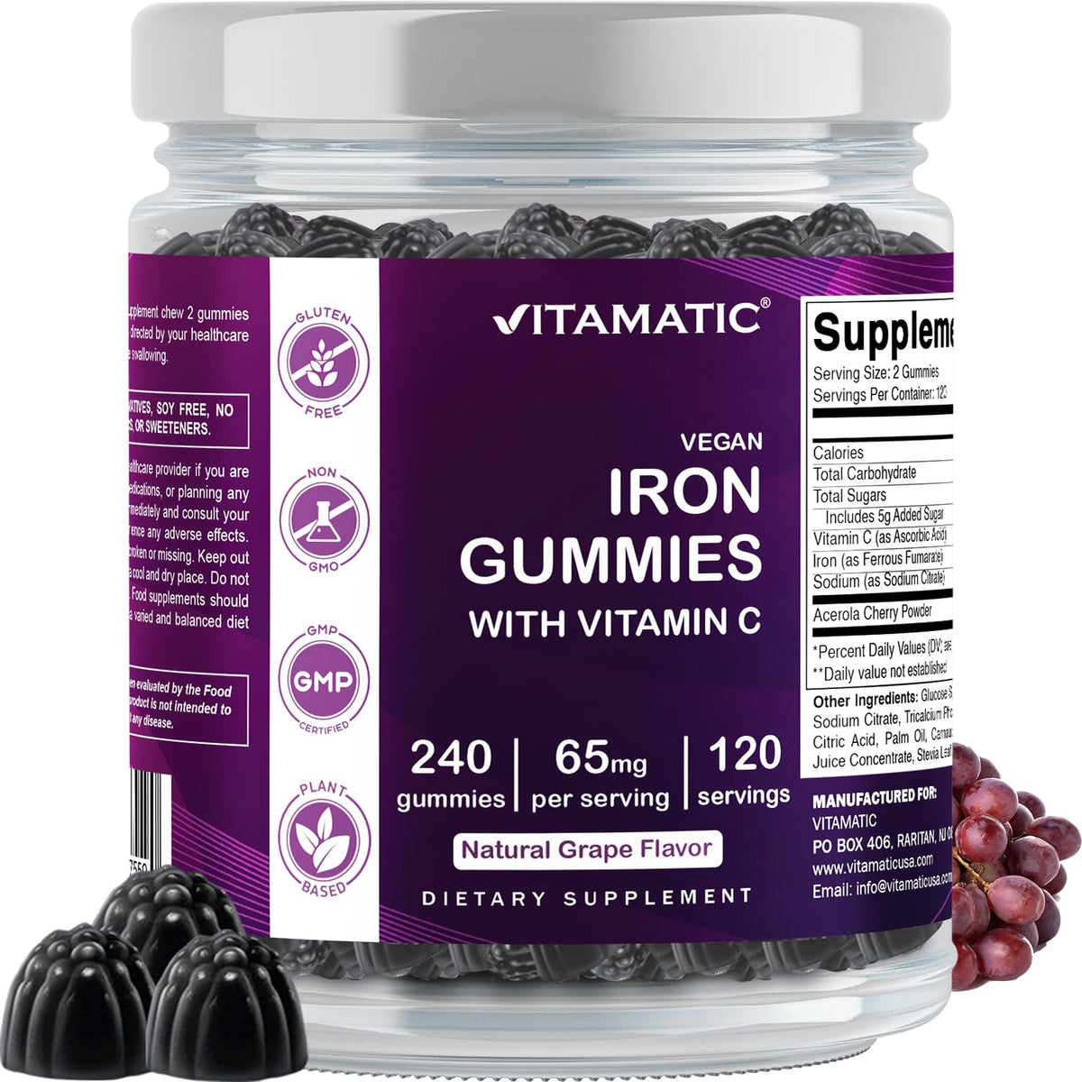 Vitamatic Gummies au fer 65 mg vue de face avec emballage