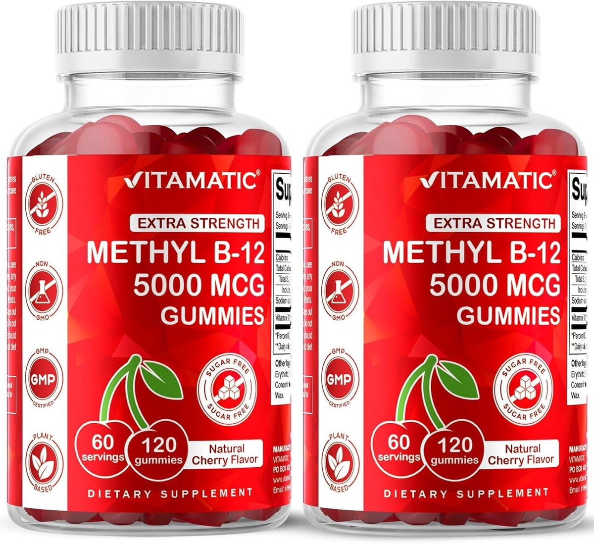 Vitamatic gummies B12 5000 mcg saveur cerise vue de face