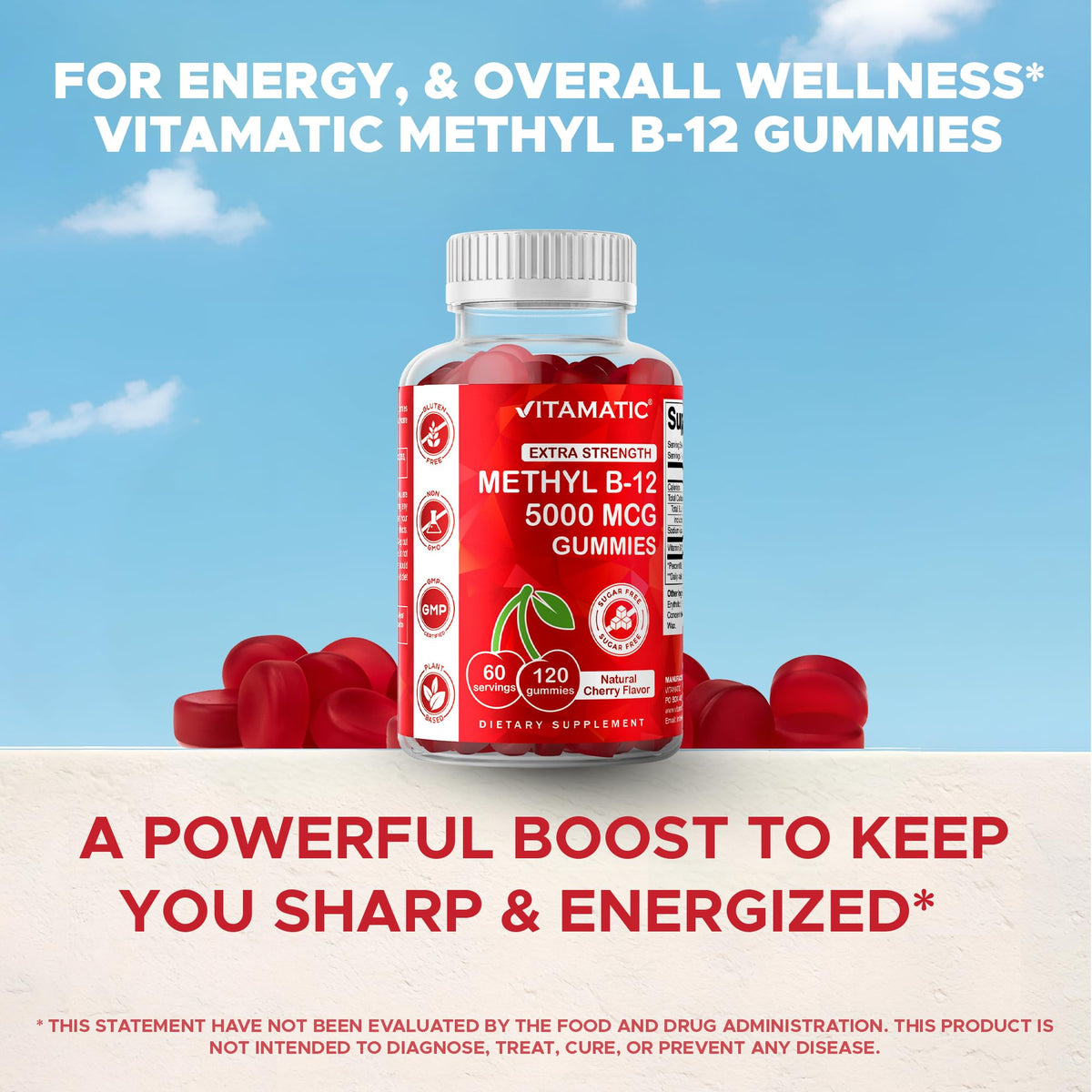 Vitamatic gummies B12 5000 mcg vue de dessus dans le pot