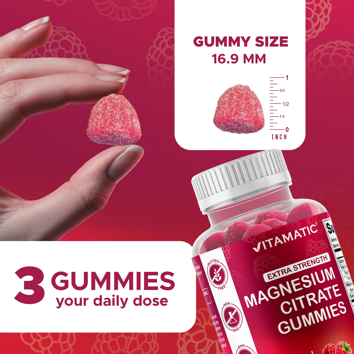Vitamatic Gummies de Magnésium Extra Fort, arrière du paquet