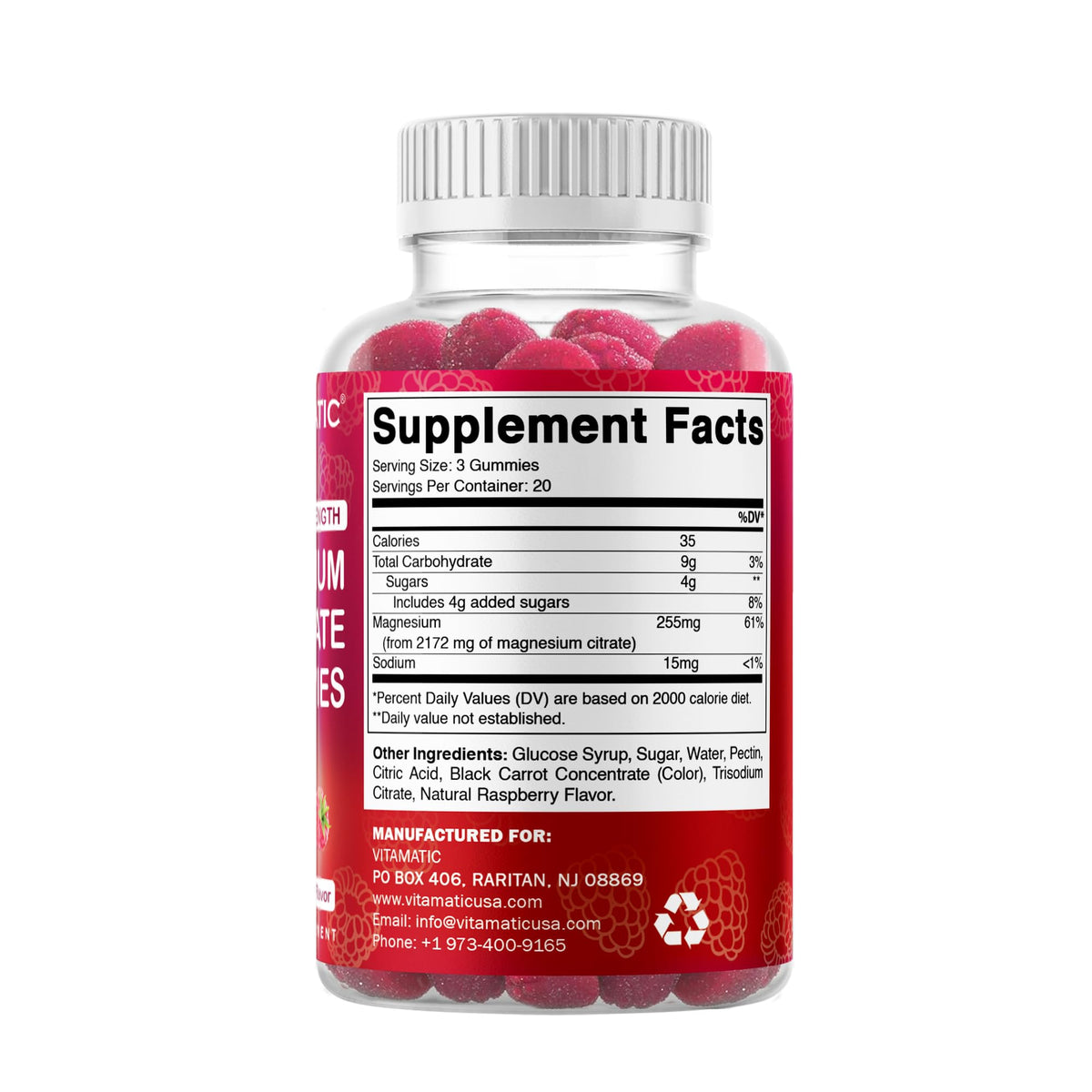 Vitamatic Gummies de Magnésium, mise en scène avec des fruits