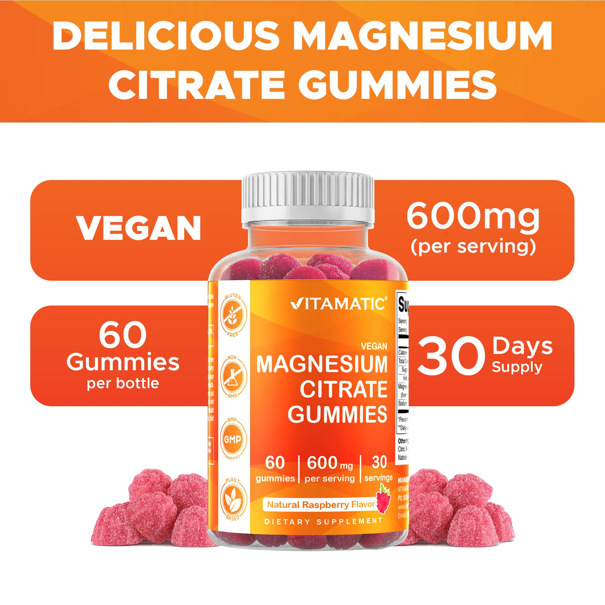 Vitamatic Gummies de Magnésium, présentation des gummies dans un bol