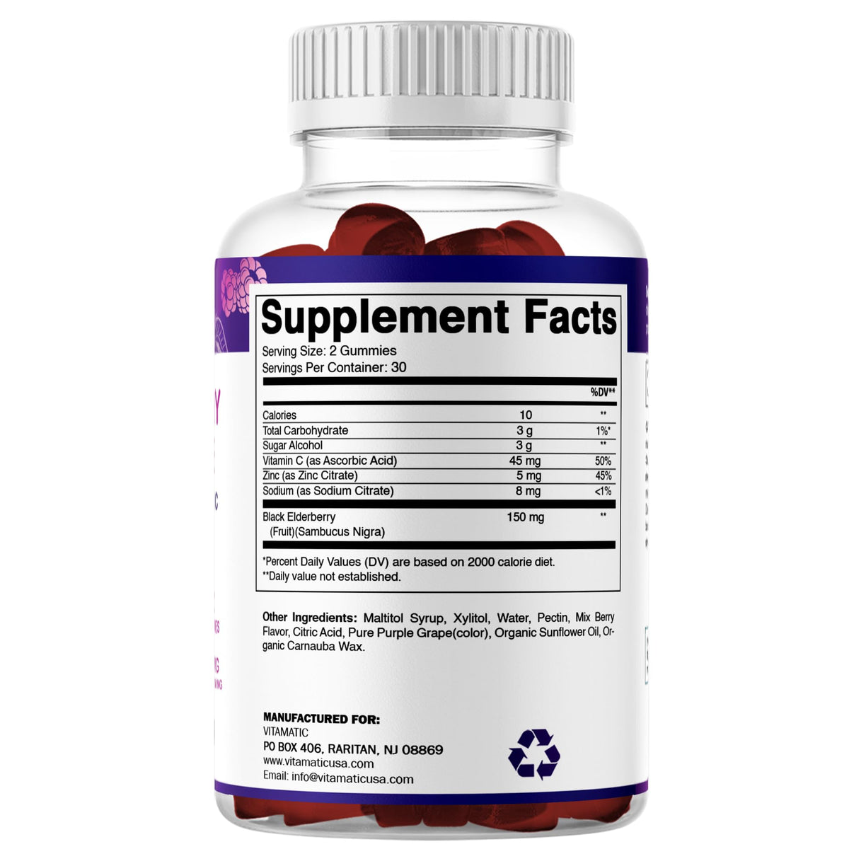 Vitamatic Gummies de Sureau sur une table en bois