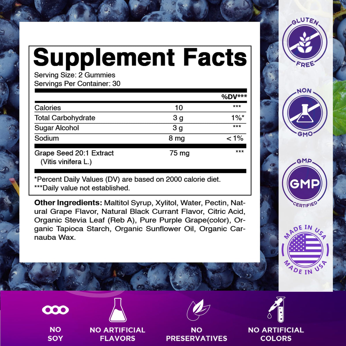 Vitamatic Gummies Extrait de Pépin de Raisin arrière avec étiquette