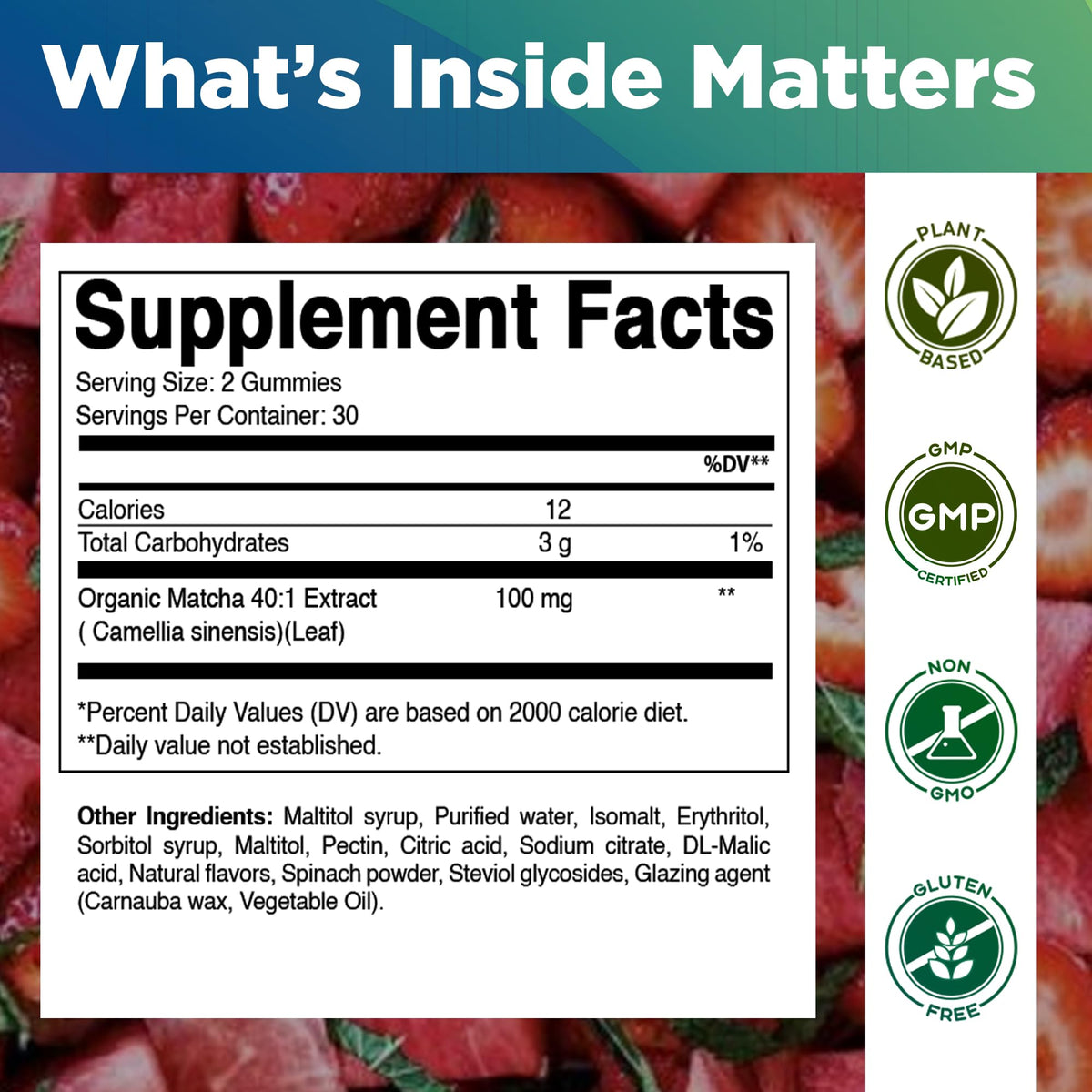 Vitamatic Gummies Matcha 60 Comp. format gélifié avec arôme de fraise et pastèque