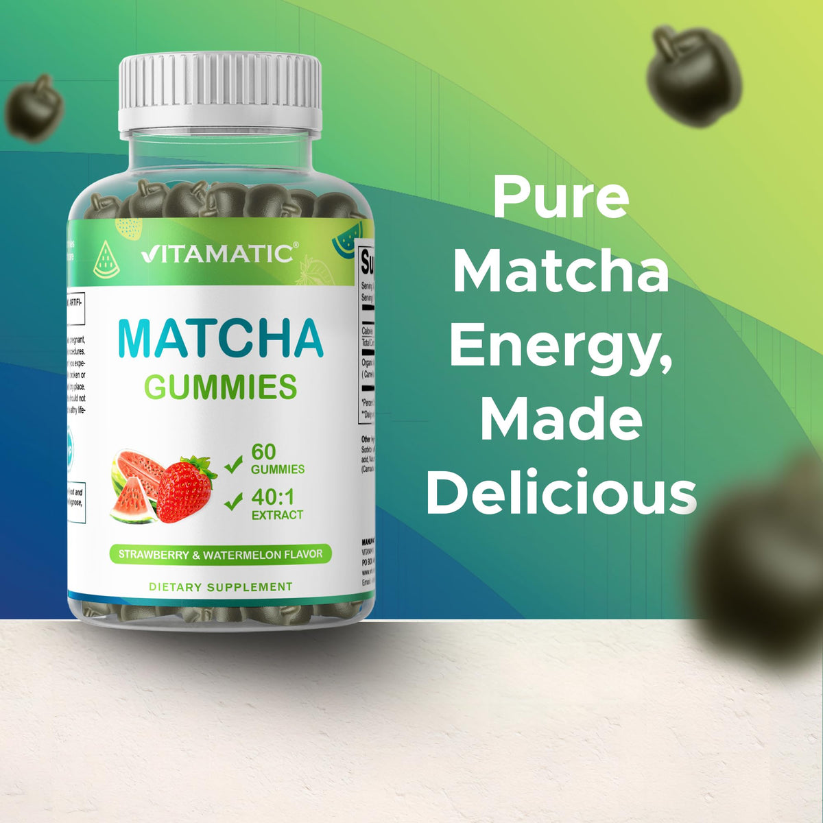 Vitamatic Gummies Matcha 60 Comp. gros plan sur les gummies