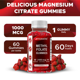 Vitamatic Gummies Méthylfolate 1000 mcg sur une table en bois