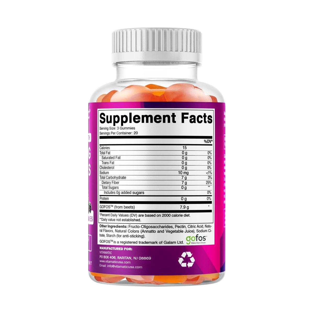 Vitamatic gummies prébiotiques en gros plan