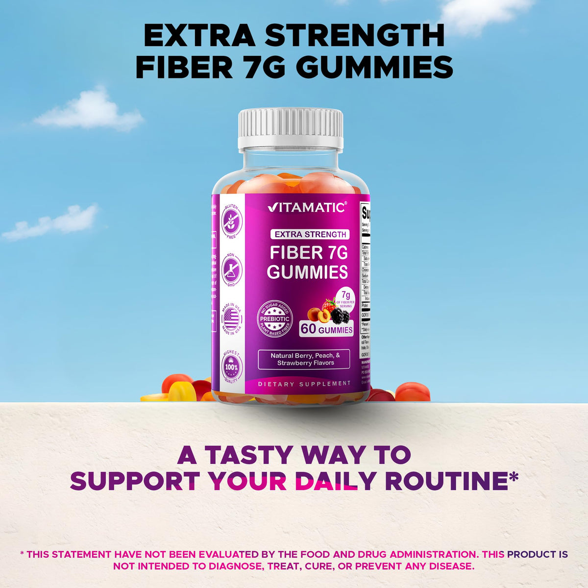 Vitamatic Gummies Prébiotiques, informations nutritionnelles sur l'emballage