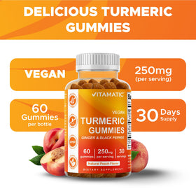 Vitamatic Gummies Vegan Curcuma 250 mg ouvertes montrant les gummies