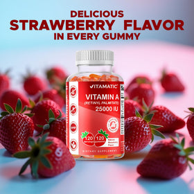 Vitamatic Gummies Vitamine A 25000 UI Saveur Fraise, vue de côté