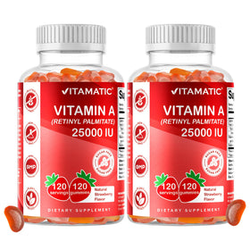 Vitamatic Gummies Vitamine A 25000 UI Saveur Fraise, vue de face