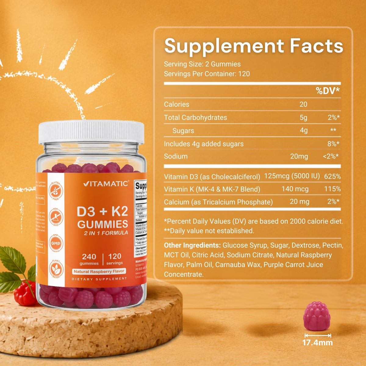 Vitamatic Gummies Vitamine D3 K2 240 pièces, emballage