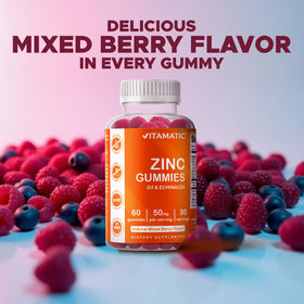 Vitamatic Gummies Zinc, présentation des gummies sur une table