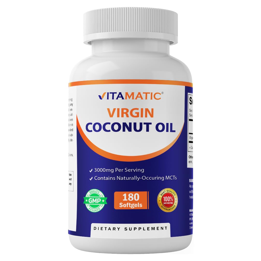 Vitamatic Huile de Coco Vierge en gélules molles, vue de face