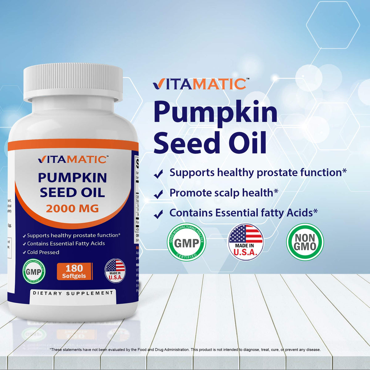 Vitamatic Huile de Pépin de Citrouille 180 gélules côté