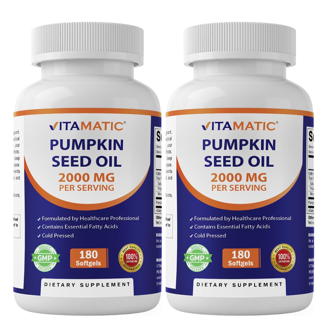 Vitamatic huile de pépin de citrouille pack de 180 gélules vue de face