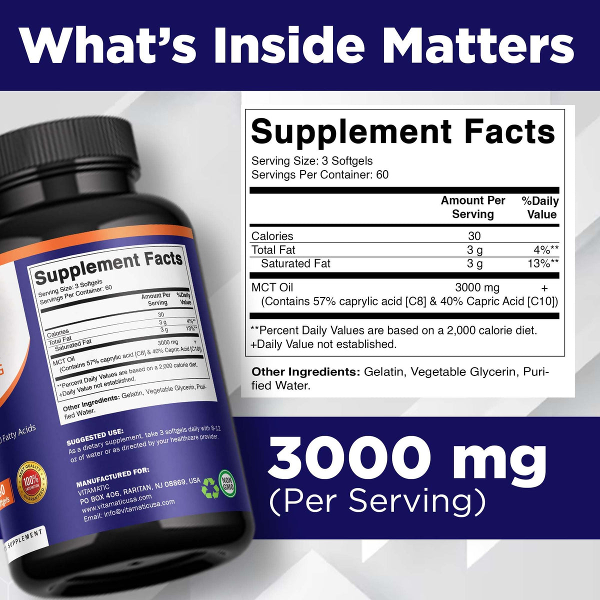 Vitamatic Huile MCT 3000 mg 360 gélules arrière