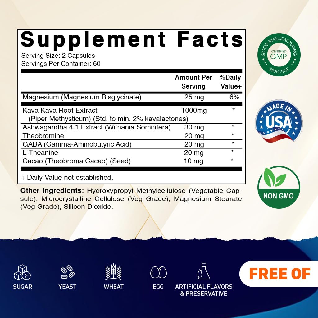 Vitamatic Kava Kava 1000mg arrière montrant les ingrédients
