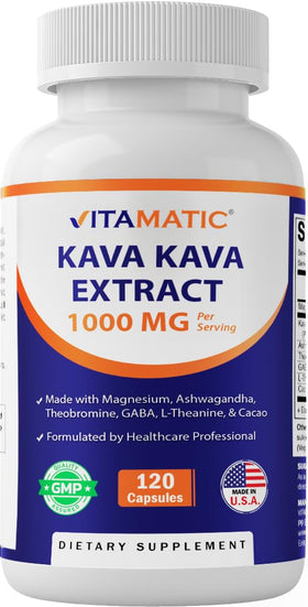 Vitamatic Kava Kava 1000mg avant avec étiquette claire