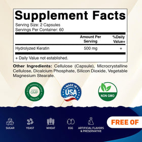 Vitamatic Kératine 500mg gélules végétariennes arrière vue