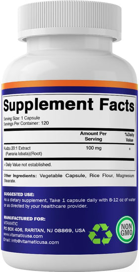 Vitamatic Kudzu Root capsules on a clean surface