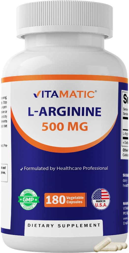 Vitamatic L-Arginine 500mg 180 Capsules Végétariennes vue de face