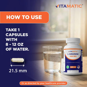 Vitamatic L-Arginine 500mg avec bouteille ouverte