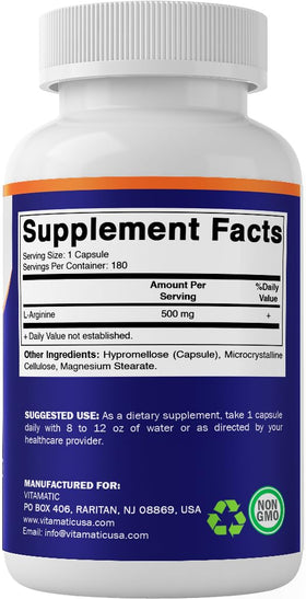 Vitamatic L-Arginine 500mg capsules avec un verre d'eau