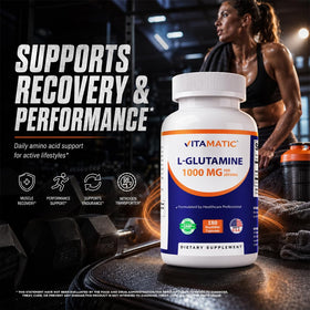 Vitamatic L-Glutamine 1000 mg capsules avec une cuillère