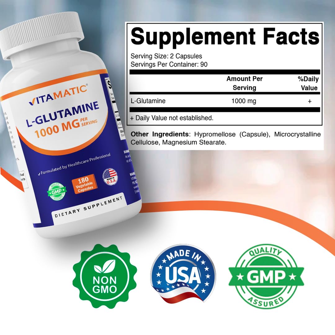 Vitamatic L-Glutamine 1000 mg capsules végétariennes près de la boîte